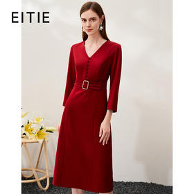EITIE爱特爱春季新款气质V领收腰显瘦连衣裙女礼服6977605