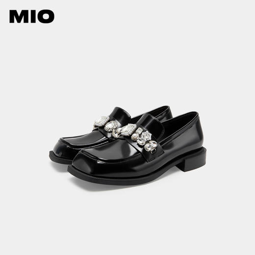 MIO米奥春季方头豆豆鞋复古单鞋英伦风一脚蹬乐福鞋M231530102 商品图1