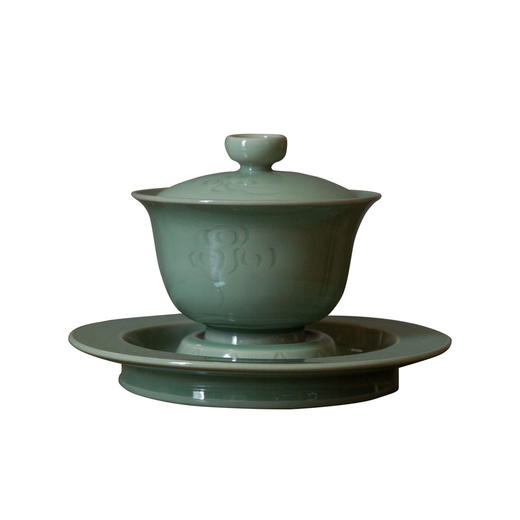 茶香记 钉烧仰莲瓣纹 三才盖碗 手工 梅子青 端庄古典 赏用皆宜 商品图4