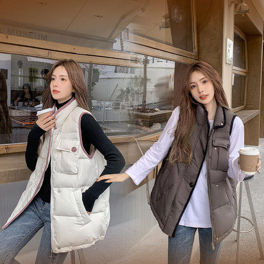 FF-8805秋冬新款撞色胖mm羽绒马夹200斤250斤280斤宽松马夹外套8805 商品图1