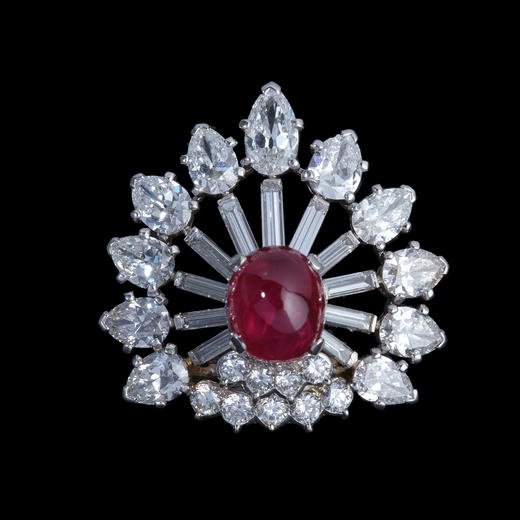 独角鹿西洋古董法国珠宝世家品牌铂金镶钻石缅甸无烧红宝石胸针 商品图1