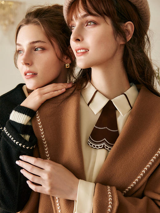 欧芮儿海军领双面毛呢外套女冬季新款2021宽松显瘦气质羊毛大衣 商品图1