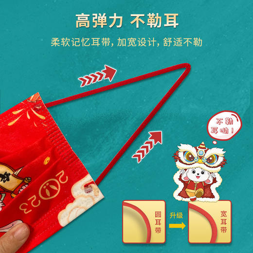 【独立包装 ，大容量价】兔年国潮印花160个大容量三层防护舒适透气卡通图案成人儿童新年口罩 商品图3