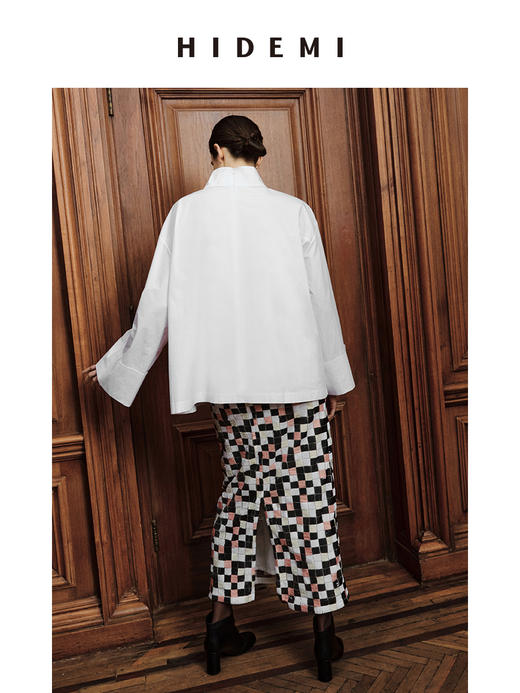HIDEMI 节日系列极简立领廓形衬衫 黑色/白色 商品图4