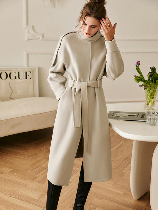 欧芮儿双面毛呢外套女秋冬2023年新款宽松显瘦设计感立领羊毛大衣 商品图3