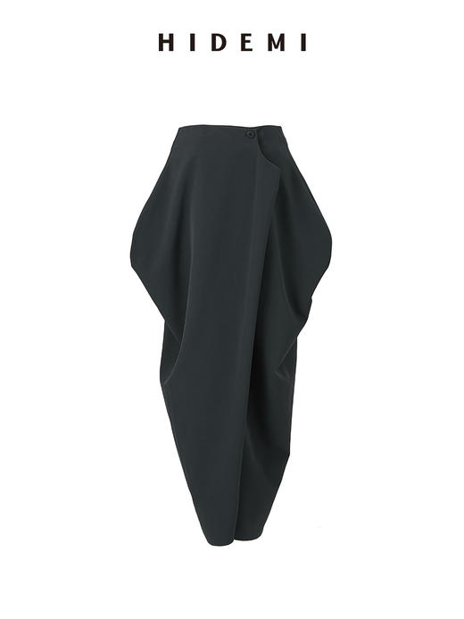 HIDEMI 节日系列极简设计感立体剪裁不对称纽扣式半身裙  黑色/灰色 商品图11