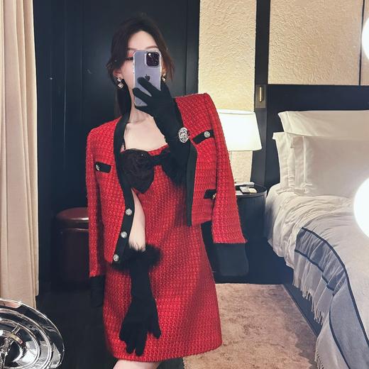 BeQueenStory【贺歳仟金】名媛小香风蝴蝶结设计感外套&连衣裙套装 商品图2