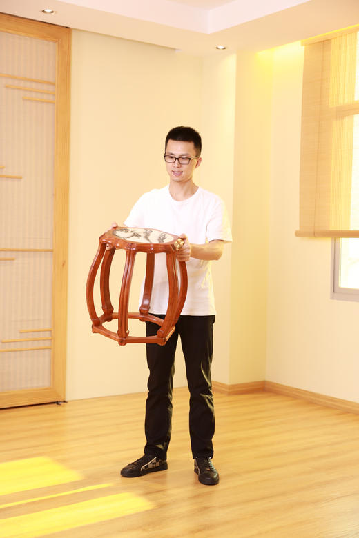 红桥红  家具严选  缅甸花梨（大果紫檀）  【48 石面 六足海棠 圆鼓凳】 商品图4