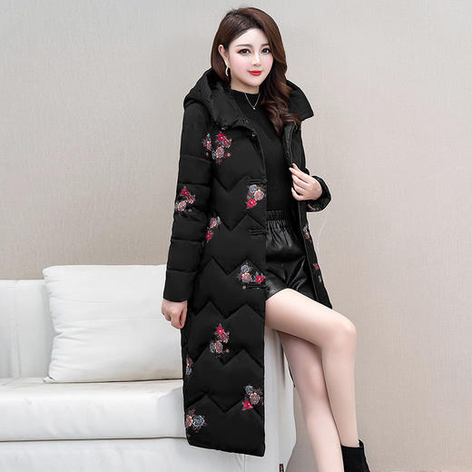 连帽棉衣2022冬季新款复古盘扣中长款加绒保暖妈妈棉服QYM-LRX-DYCX01-Y 商品图2