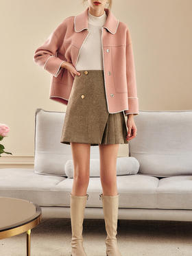 欧芮儿浅咖色半身裙女夏季新款2022高腰显瘦时尚气质压褶a字短裙