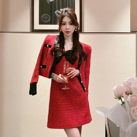 BeQueenStory【贺歳仟金】名媛小香风蝴蝶结设计感外套&连衣裙套装 商品图0