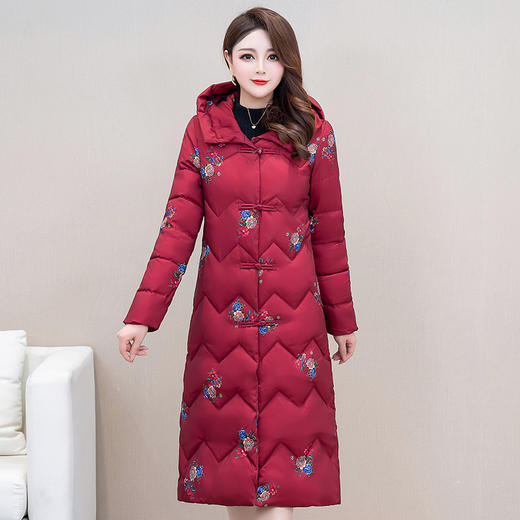 连帽棉衣2022冬季新款复古盘扣中长款加绒保暖妈妈棉服QYM-LRX-DYCX01-Y 商品图0