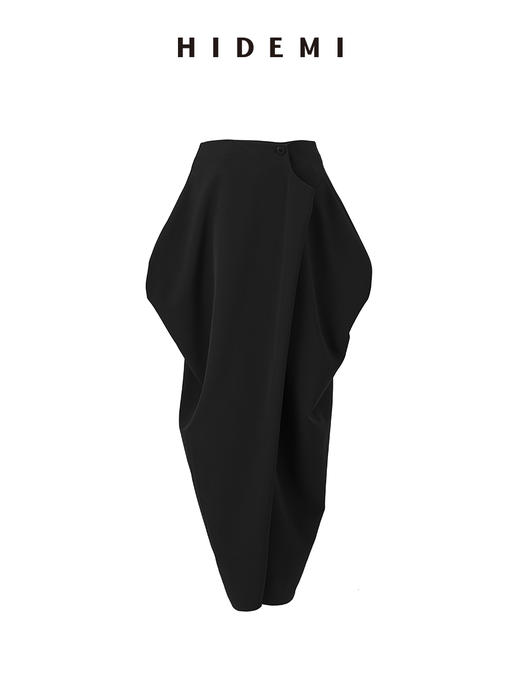 HIDEMI 节日系列极简设计感立体剪裁不对称纽扣式半身裙  黑色/灰色 商品图12