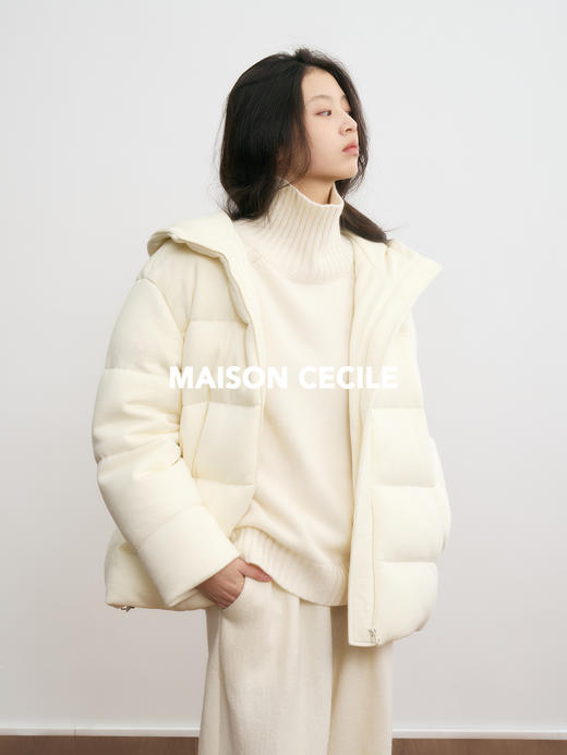 MAISON CECILE羊毛针织白鹅绒面包厚实戴帽羽绒服 商品图2