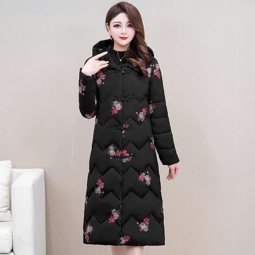 连帽棉衣2022冬季新款复古盘扣中长款加绒保暖妈妈棉服QYM-LRX-DYCX01-Y 商品图6