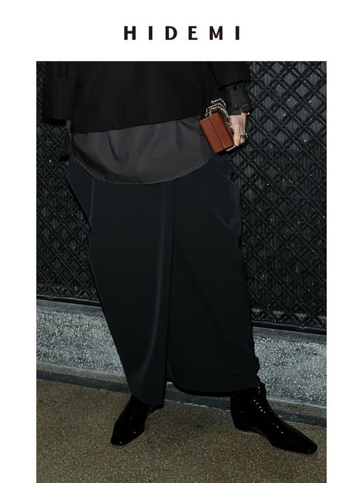 HIDEMI 节日系列极简设计感立体剪裁不对称纽扣式半身裙  黑色/灰色 商品图10