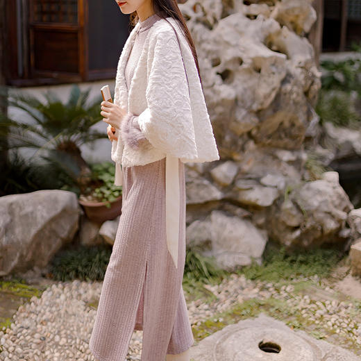 【小暖】兔毛绒外披旗袍外搭，秋冬上衣外套女加厚披肩复古YM-101 商品图1