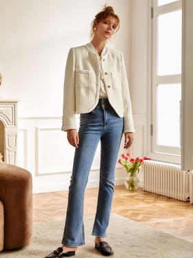 OLrain法式小香风短外套女早秋2022年新款复古减龄白色粗花呢上衣