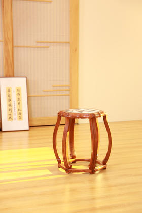 红桥红  家具严选  缅甸花梨（大果紫檀）  【48 石面 六足海棠 圆鼓凳】