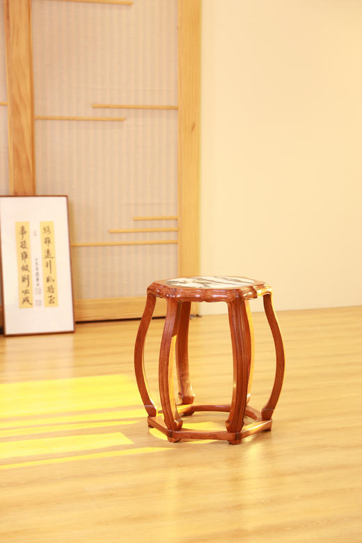 红桥红  家具严选  缅甸花梨（大果紫檀）  【48 石面 六足海棠 圆鼓凳】 商品图0