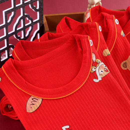2026年马年新年儿童新年小龙年大红色纯棉A类秋衣秋裤套装家居服保暖睡衣80cm-160cm 商品图2