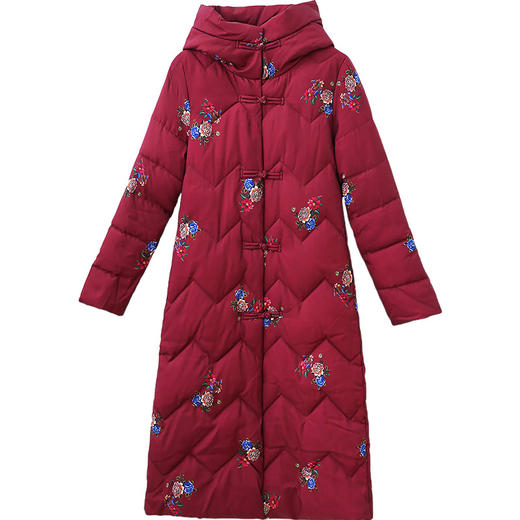 连帽棉衣2022冬季新款复古盘扣中长款加绒保暖妈妈棉服QYM-LRX-DYCX01-Y 商品图4