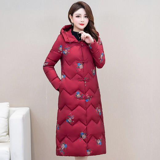连帽棉衣2022冬季新款复古盘扣中长款加绒保暖妈妈棉服QYM-LRX-DYCX01-Y 商品图5