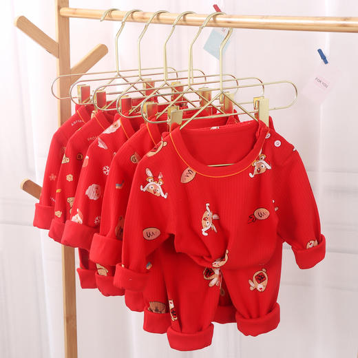 2026年马年新年儿童新年小龙年大红色纯棉A类秋衣秋裤套装家居服保暖睡衣80cm-160cm 商品图6