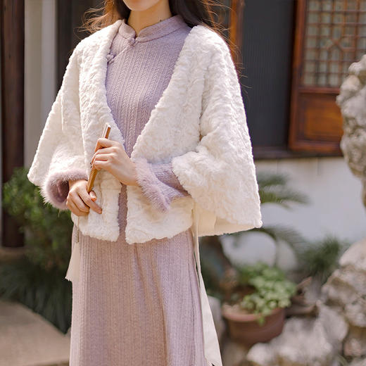【小暖】兔毛绒外披旗袍外搭，秋冬上衣外套女加厚披肩复古YM-101 商品图0