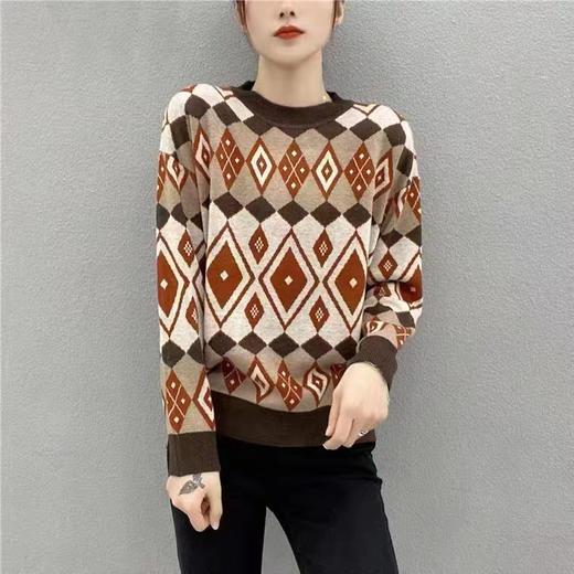 女咖色格子毛衣6228 商品图0