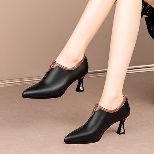 OLD H3043aa深口单鞋粗跟皮鞋时尚尖头皮鞋 商品图0