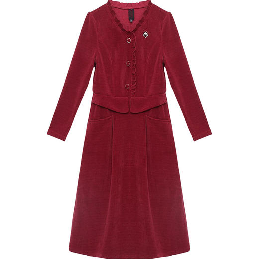 YQM YBB240-L假两件时尚修身连衣裙木耳边拼接气质裙 商品图4