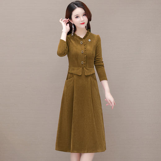 YQM YBB240-L假两件时尚修身连衣裙木耳边拼接气质裙 商品图1