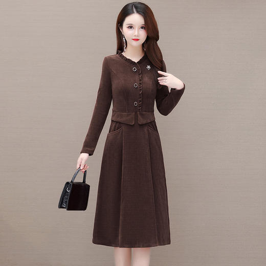 YQM YBB240-L假两件时尚修身连衣裙木耳边拼接气质裙 商品图2