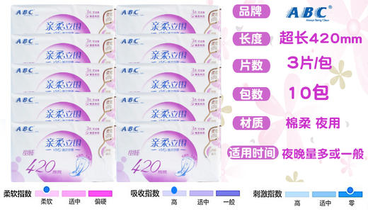 (直播）ABC亲柔立围超长甜睡夜用棉柔亲肤卫生巾姨妈巾3片装 商品图3