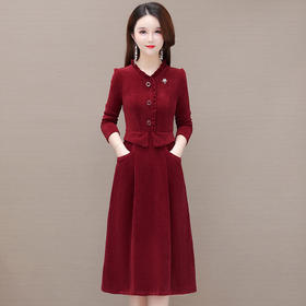 YQM YBB240-L假两件时尚修身连衣裙木耳边拼接气质裙