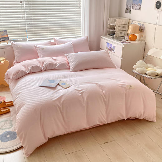 【AB双版 甄选水洗磨毛面料 细腻柔软一触难忘】ins华夫格纯色简约四件套水洗棉床上用品磨毛床单被套三件套 商品图2