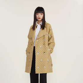 谜底风衣外套女22冬季新款复古提花双排扣中长款外套女224GE1731