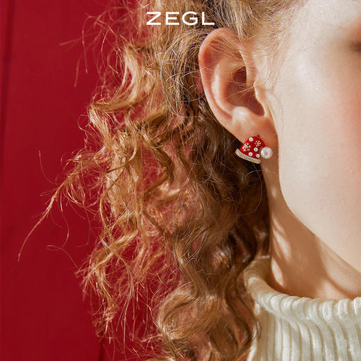 ZEGL圣诞帽子耳钉女2022年新款潮秋冬红色袜子耳环925银针耳饰品 商品图1
