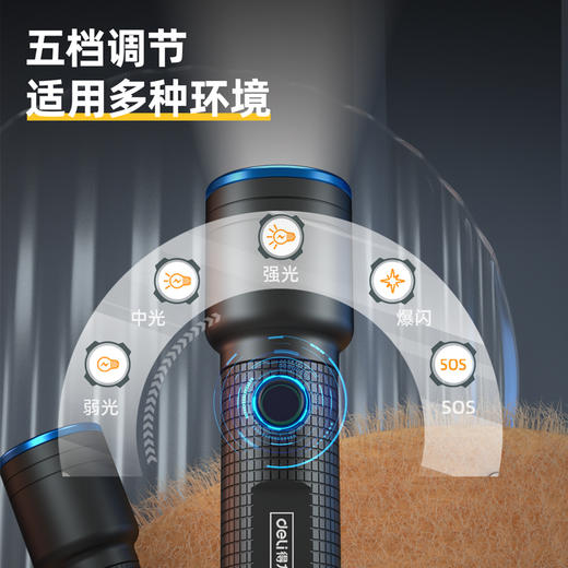 得力手电筒变焦800lm1800mAh(黑) 商品图3