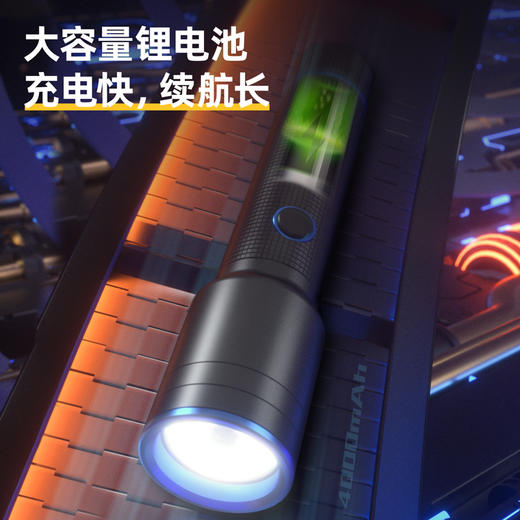 得力DL551013手电筒变焦反充(黑)1500lm4000mAh 商品图1