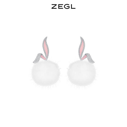 ZEGL设计师本命年兔系列兔子耳朵毛球耳环女秋冬耳钉925银针耳饰 商品图0