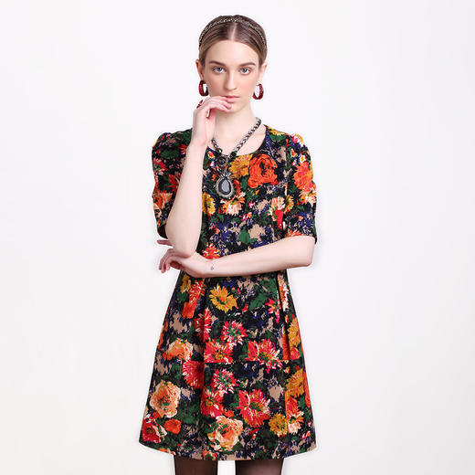 【伯妮斯茵】文艺复古印花设计短款连衣裙--《智慧之光--波斯艺术》 1S7211 商品图0