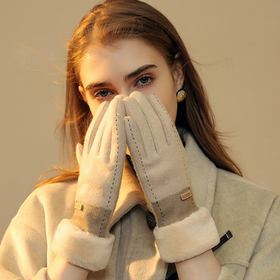 【羊绒小香触屏手套】冬季新款羊绒手套女士 户外小香风加绒加厚保暖手套防寒