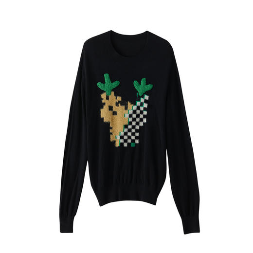 谜底2022冬季新款复古百搭套头毛针织衫女麋鹿图案毛衣224MZ1906 商品图4