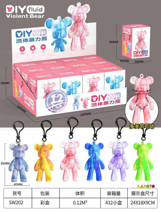 【盲盒】SW201暴跳流彩熊 DIY fluid 手工创作钥匙扣 商品图0