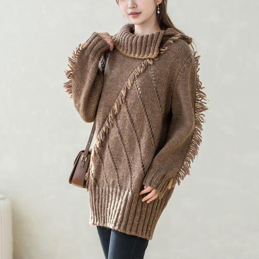 苏苏姐家飘逸流苏翻领毛衣手工棒针diy编织毛线团自制材料包 商品图1