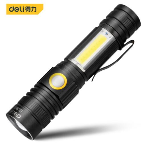 得力DL551115手电筒变焦带侧灯450lm2000mAh(黑) 商品图0
