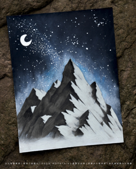 《星空下的雪山》创意素描【自动发货：下单后，点击手机短信中收到的链接，即可获取文件下载的链接；如有任何问题，可添加客服微信hm33268获得帮助】
