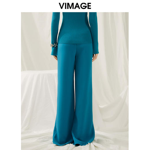 VIMAGE纬漫纪春季新款高腰纯色显瘦开叉裤子V1905502 商品图4